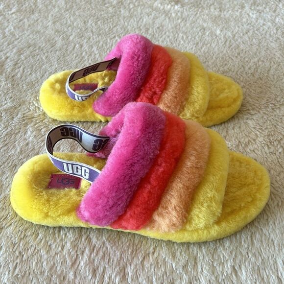 UGG Fluff  Yea slide yellow pink orange size 6 - Picture 13 of 16
